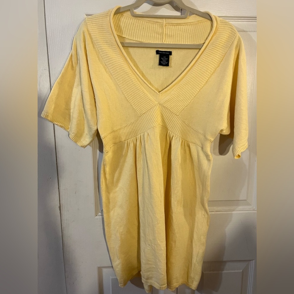 Calvin Klein Jeans Yellow Empire Waist Knit Dress/Tunic Rabbit Hair Blend Size L